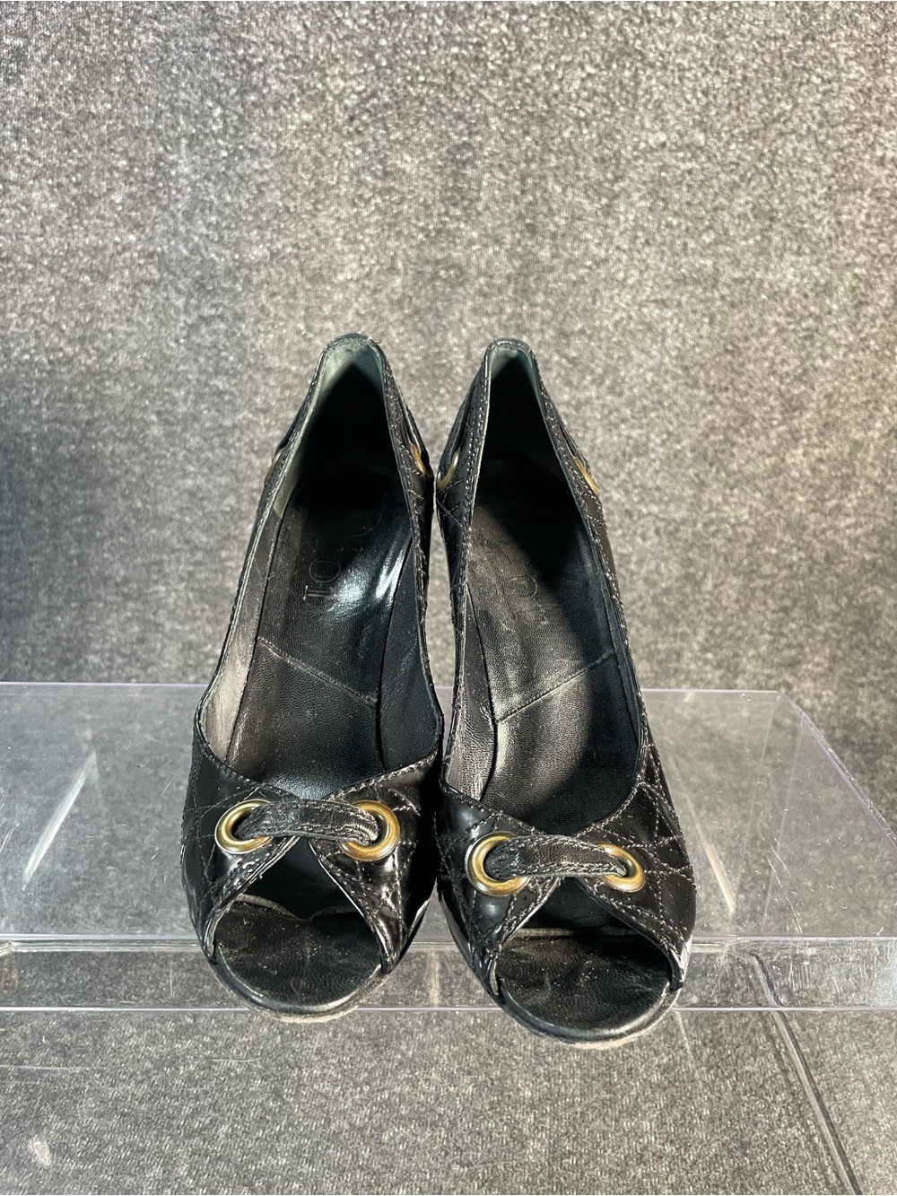 Christian Dior Cannage Black Leather High Heel Peep Toe Pumps SZ EU 36.5 US 6.5 - Picture 4 of 14